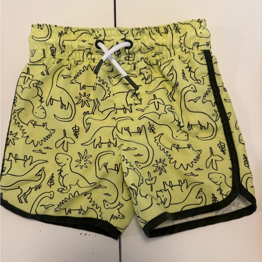 18M Boys Neon Yellow Dinosaur Swim Shorts